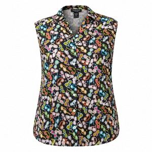 SILKLAND Woman 3X Sleeveless Linen Button Up Top Sunglasses Art To Wear Novelty